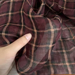 Japanese retro plaid linen square scarf, lightweight breathable thin gauze neck scarf for women.
