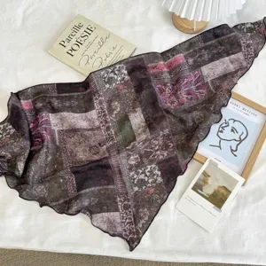 Vintage floral triangular scarf retro print head wrap fashion waist decorative shawl