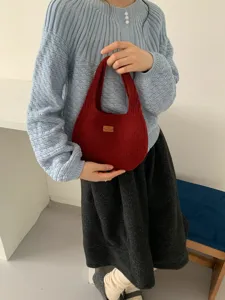 Korean style soft plush handbag knitted small bag autumn winter daily commuting fluffy top handle bag