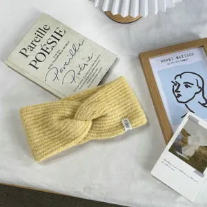 Autumn winter retro cross knit wool headband wide soft warm women hair accessory
