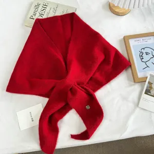 Ζεστό κόκκινο πλεκτό τριγωνικό σάλι κασκόλ γυναικείο, χοντρό ζεστό χειμερινό αξεσουάρ μόδας.
