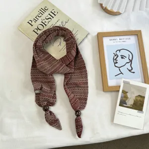 Bufanda estrecha de punto Fair Isle con cuentas de madera, pañuelo retro vintage.