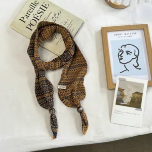 Bufanda fina de punto Fair Isle para mujer, pañuelo de invierno vintage con cuentas de madera.