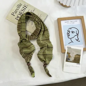 Bufanda estrecha de punto Fair Isle con cuentas de madera bufanda verde retro mujer