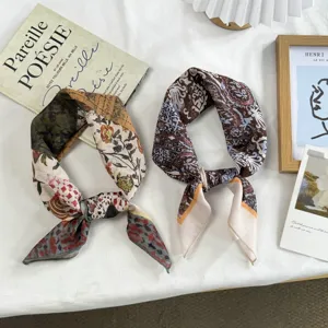 Japanese vintage floral print square scarf lightweight neckerchief stylish women accessory