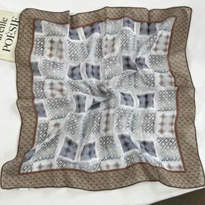 Vintage retro geometric print square scarf lightweight elegant neckerchief for women autumn accessory