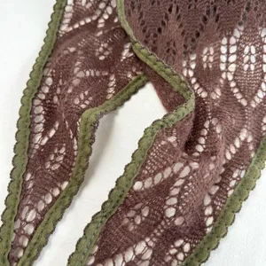 Brown knit hollow triangle scarf detail retro neck warmer accessory texture close-up