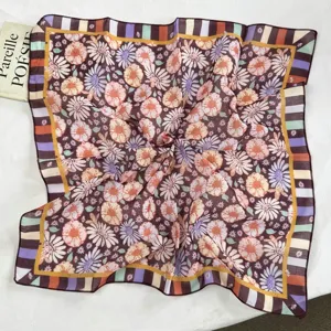 Japanese vintage floral square scarf for women, lightweight retro neck scarf and chic accessory.