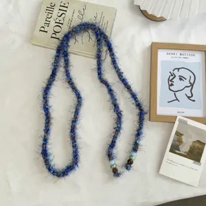 Pluizige blauwe lange gebreide trui ketting ketting uniek nissen design accessoires