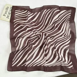 Brown and white abstract wave pattern square scarf, lightweight material, chic neck accessory.