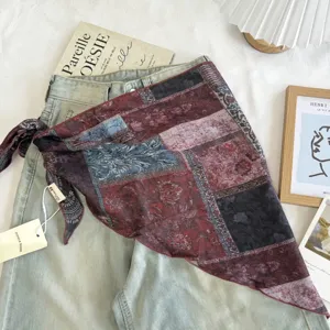 Vintage floral print triangle scarf, versatile headscarf and waist accessory for layering.