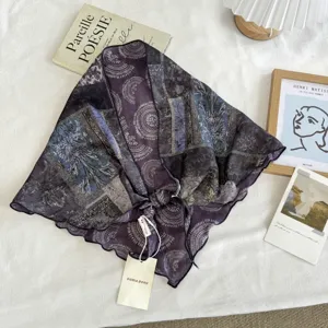Retro print triangular scarf vintage floral waist wrap elegant headwear fashion accessory
