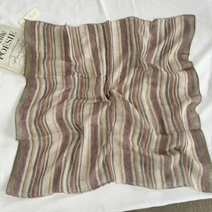 Orange brown striped linen square scarf, retro relaxed versatile neckerchief spring autumn.