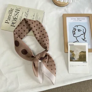 Pañuelo de seda de lunares marrón diadema elegante pañuelo cuadrado para mujer accesorio de moda