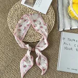 Vintage kleiner Blumenseide Schal mit Perle für Haarband und Halsdekoration.