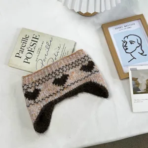 Ζεστή πλεκτή κορδέλα κεφαλής Fair Isle για γυναίκες, κομψό χειμερινό αξεσουάρ αυτιών.