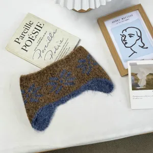 Gestreifter Strick Ohrenwärmer Stirnband Winter warm flauschig Schneeflocke blau braun
