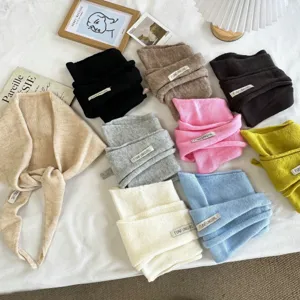 Women Solid Color Knitted Hollow Triangle Scarf Autumn Winter Warm Neck Protector Decorative Small Scarf Shawl Soft Polyester Scarf