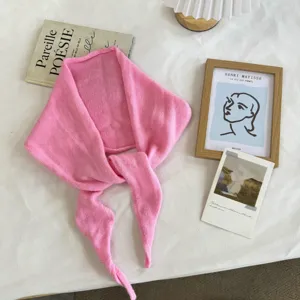 Pink knitted triangular scarf stylish neckerchief sweet shawl winter warm neck wrap