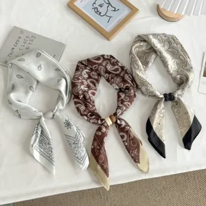 Stylish women satin silk scarf paisley hair band neckerchief for daily wear and shirts.