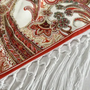 Ethnic style retro printed fringe triangle scarf women fashion versatile wrap detail view