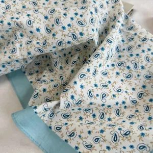 Floral cotton small square scarf, fresh printed paisley neckerchief for women spring summer.