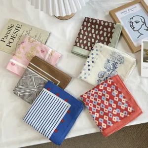 Vintage Polka Dot Katoen Vierkante Sjaal Voor Dames Paisley Geometrisch Gestrept Halstuch Elegant Kopftuch Mode Bandana Decoratieve Shawl Klein Haar Sjaal Accessoire