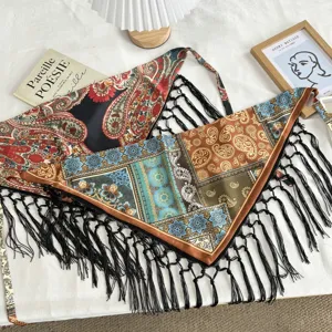 Vintage ethnic print fringe triangle scarf stylish summer versatile wrap scarf shawl