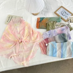 Sciarpa triangolare in chiffon floreale scialle accessorio da vita colorato moda chic