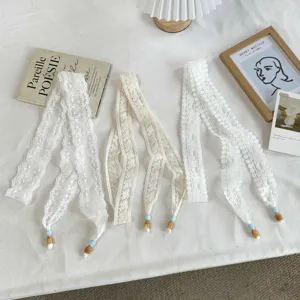 Cuerda de Cintura de Encaje Dulce para Mujer Cinturón de Vestido Colgante de Cuentas Decorativo Cinta de Seda Fina Larga Color Sólido