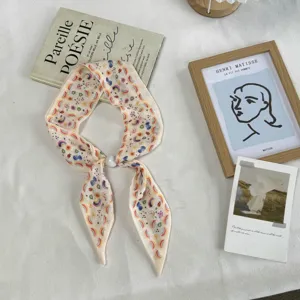 Bufanda de cinta con estampado floral estilo francés elegante pañuelo twilly largo mujer estética
