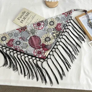 New Chinese style ethnic retro printed tassel lace-up triangle scarf versatile summer skirt