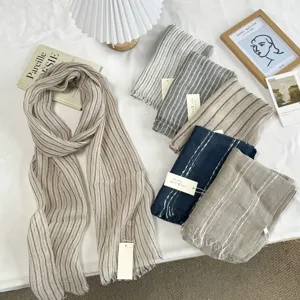 Écharpe en lin de style japonais de haute qualité châle long doux respirant été femme