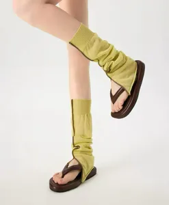Summer minimalist knit leg warmers with side slit, fashionable solid color stockings for women.