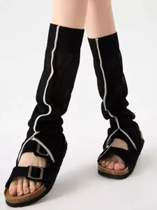Women black knitted leg warmers summer thin split sock covers with sandals fashion style