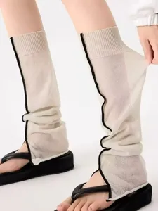 Minimalist knit slit leg warmers for women, summer thin stackable socks, casual style detail.