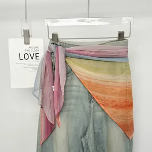 Donna foulard vita sfumato sciarpa triangolare trasparente accessorio moda gonna pantaloni