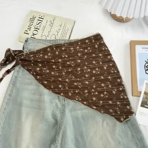 Detailed view of the floral triangle scarf with beads, perfect for chic spring summer outfits.