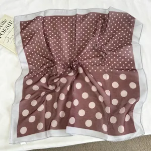 Pañuelo cuadrado de lunares marrón para mujer pañuelo elegante diadema retro verano