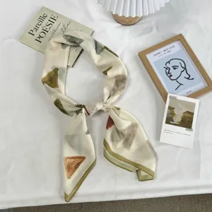Artistic abstract print silk scarf detail, elegant lightweight fabric for styling.