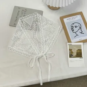 White lace triangle scarf delicate embroidery sequin chic tie up photo prop accessory detail