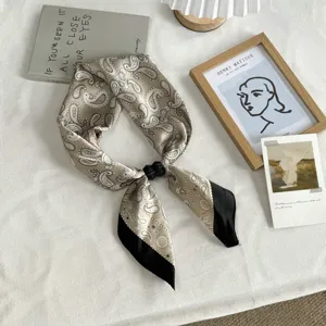 Elegant paisley print long silk scarf for women, chic neckerchief and stylish hair accessory.