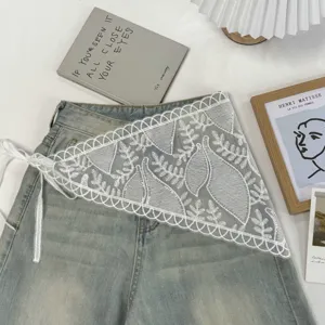 White lace triangle scarf waist belt decorative apron, chic feminine aesthetic accessory.