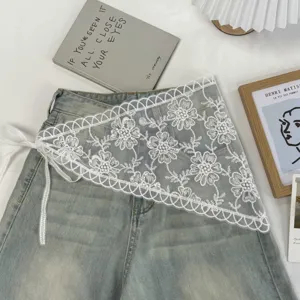 Korean chic floral lace triangle scarf waist belt decorative apron for pastoral photography.