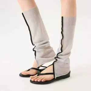 Women summer thin knit leg warmers split design grey slouch socks fashion casual wear new