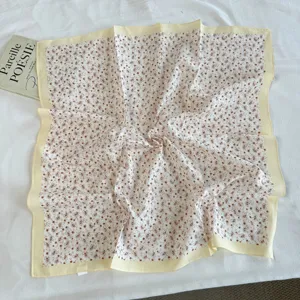 Spring summer cotton paisley square scarf yellow border floral headscarf stylish neck wrap