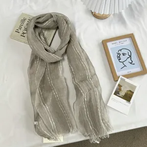 Écharpe en lin de style japonais douce respirante longue foulard rayé pour la protection d'été