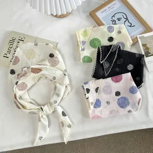 Polyester Polka Dot Triangle Scarf With Lace Trim Sun Protection Bandana Headscarf For Women Casual Daily Decorative Hair Scarf Wrap