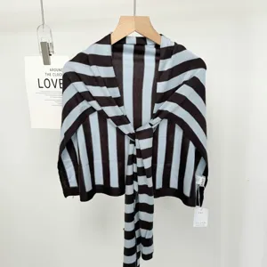Blue and black striped knitted shawl open front casual cape versatile stylish cover up wrap