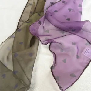 Gradient sheer chiffon scarf detail, lightweight translucent neck wrap with cute heart prints.